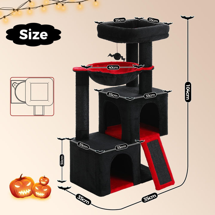 PETEPELA Kratzbaum 104cm Katzenbaum mit 2 geräumigen Höhle für Wohnungskatzen, Katzenhaus mit bequem