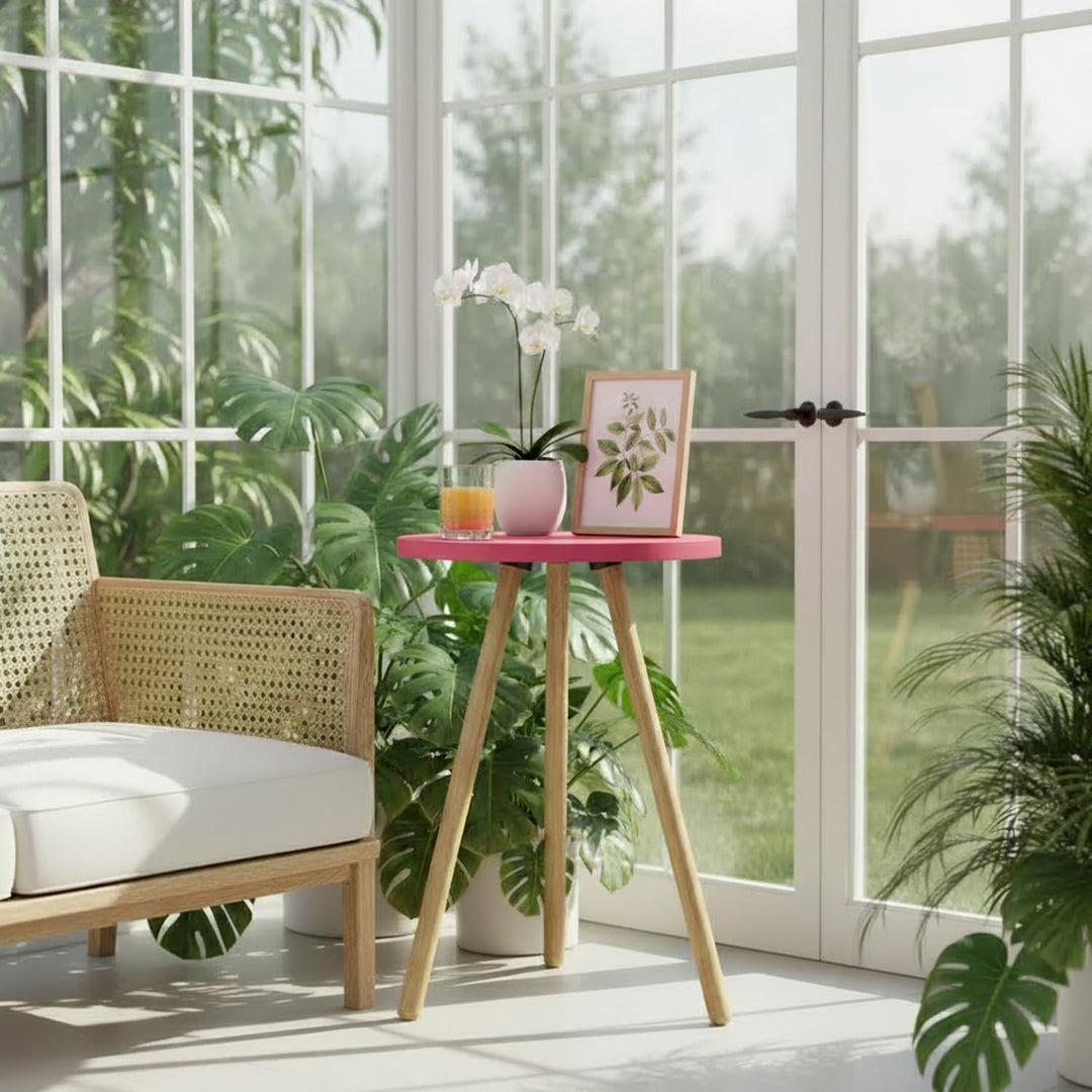 Beistelltisch Rund Rosa Dreibein Holzbeine Ø34x45cm Sofatisch Couchtisch Nachttisch Wohnzimmer Skand