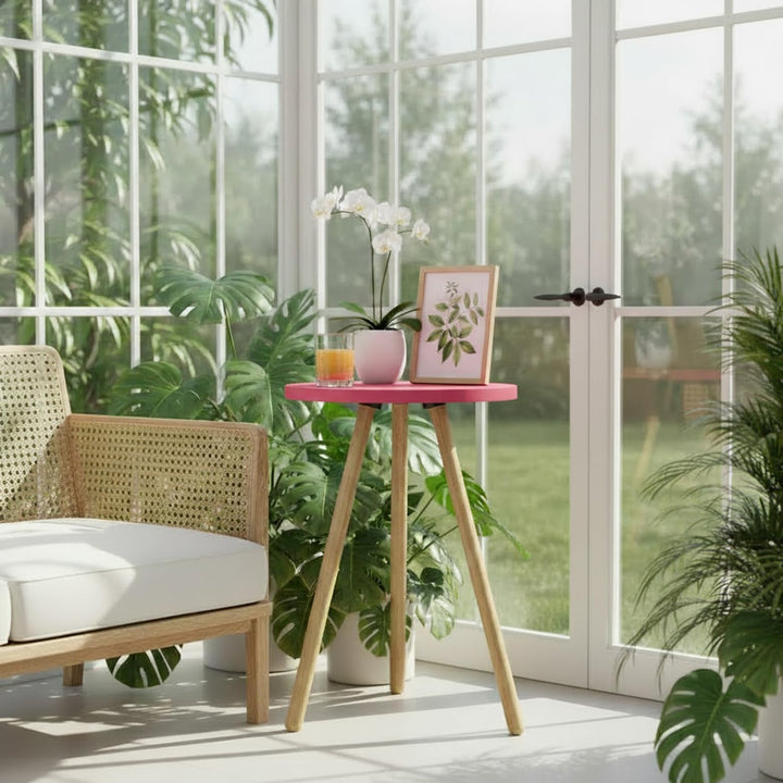 Beistelltisch Rund Rosa Dreibein Holzbeine Ø34x45cm Sofatisch Couchtisch Nachttisch Wohnzimmer Skand