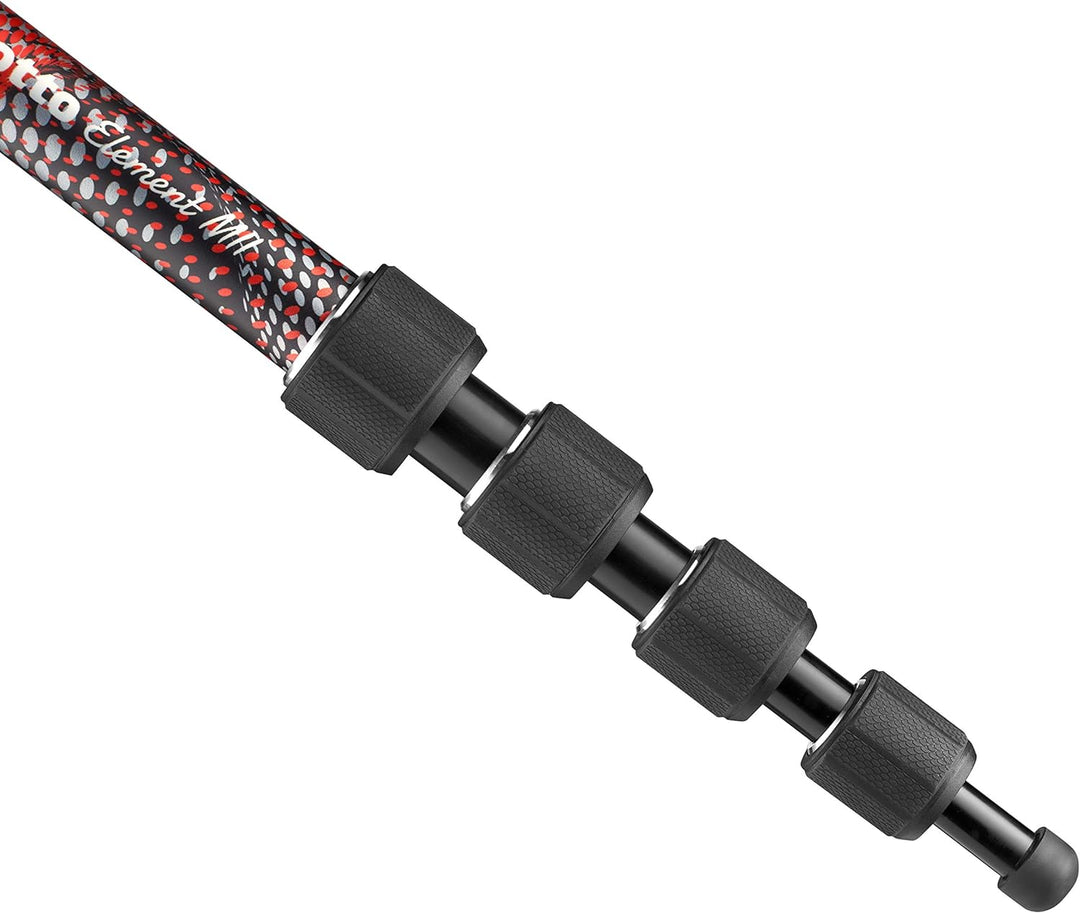 Manfrotto Element MII MMELMIIA5RD, leichtes Alu-Reise-Einbeinstativ, rot, 5 Segmente, Handgelenkschl