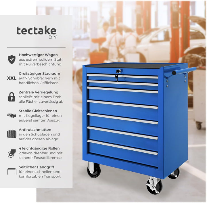 tectake Werkzeugwagen, Werkstattwagen, rollende Werkstatt, Werkzeugwagen leer, Werkzeugbox, 7 Schubf
