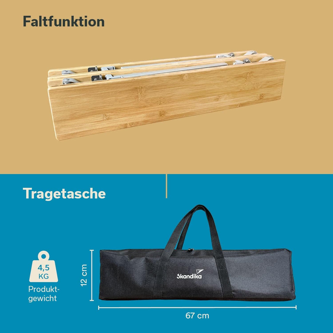 Skandika Bambus Campingtisch Tolja | Faltbarer Tisch mit Netzablage, versch. Grössen, 3-Fach höhenve