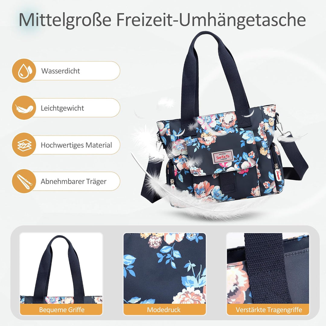 DIRRONA Bunte Damenhandtaschen Modedruck Umhängetasche Multi Pocket Multi Fach Crossbody Bag Beiläuf