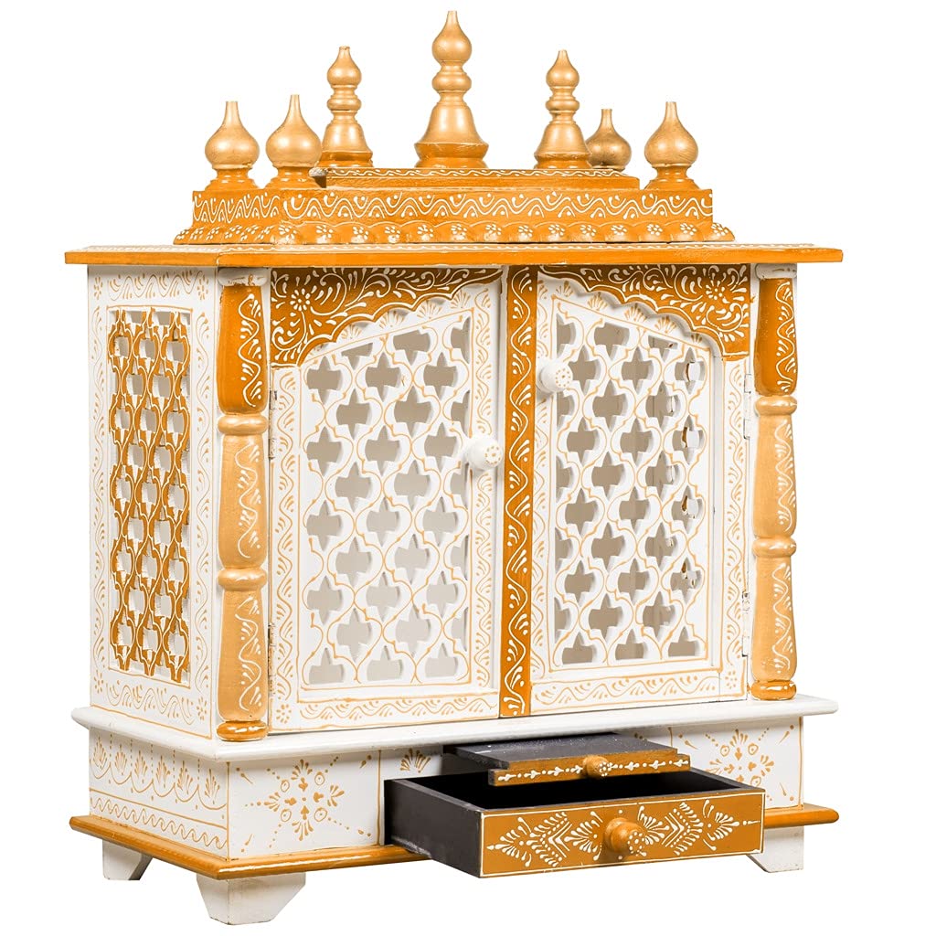 Kamdhenu art and craft Holztempel Home Temple Pooja Mandir Pooja Mandap Tempel (Weiss &amp; Orange) Orj,