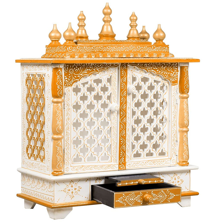 Kamdhenu art and craft Holztempel Home Temple Pooja Mandir Pooja Mandap Tempel (Weiss &amp; Orange) Orj,