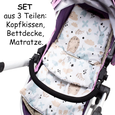 PinkZebra 3-teilig Puppenbettwäsche für grosse Puppen bis 48 cm, Decke + Kissen + Matratze, Puppenbe