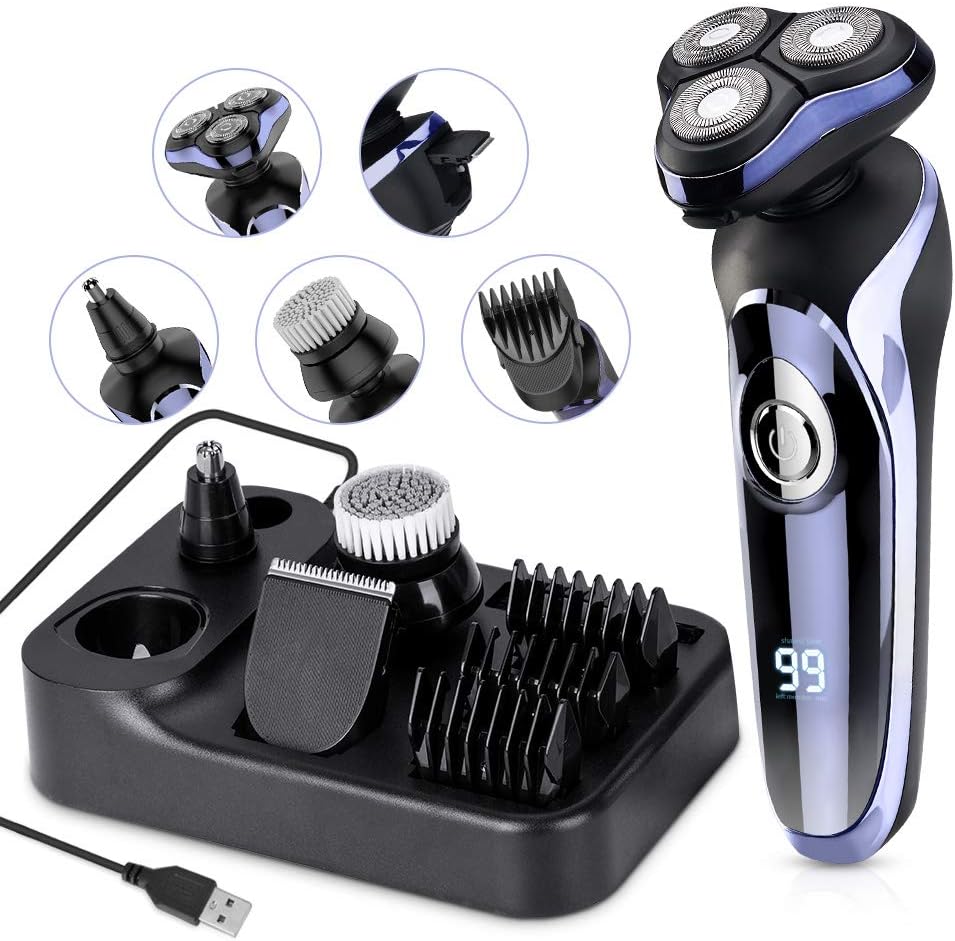 Rasierer Herren elektrisch Elektrorasierer Shaver, 5in1 Rotationsrasierer Präzisionstrimmer IPX7 Ele