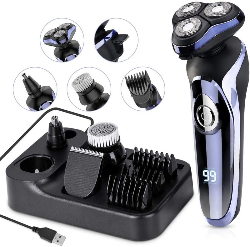 Rasierer Herren elektrisch Elektrorasierer Shaver, 5in1 Rotationsrasierer Präzisionstrimmer IPX7 Ele