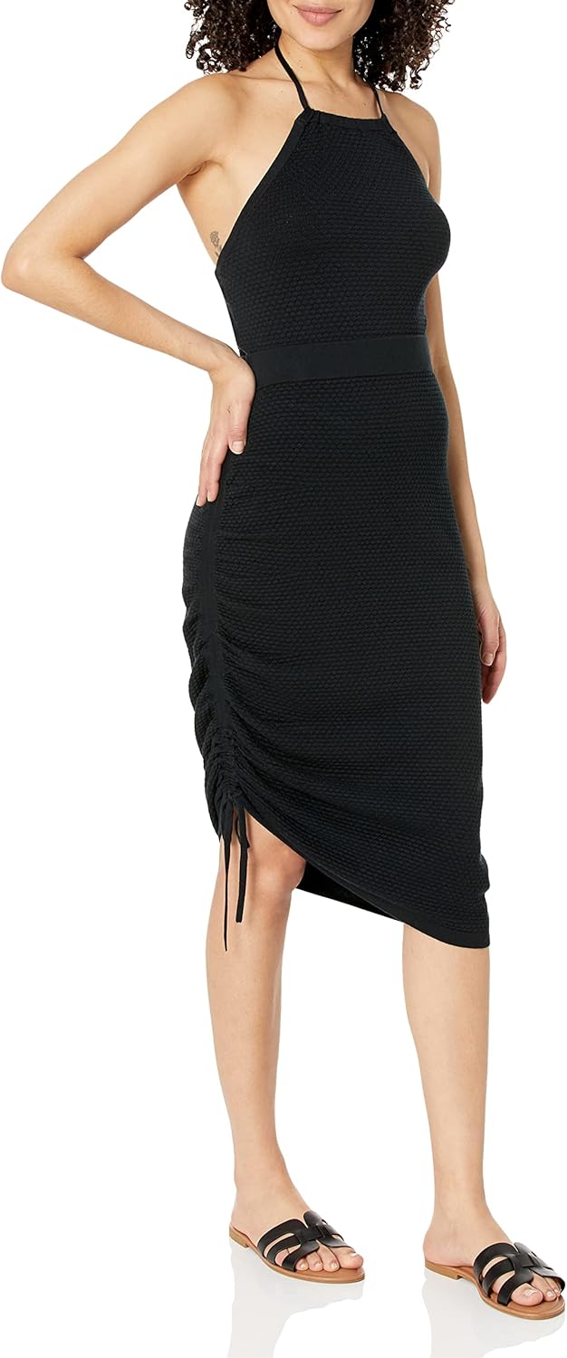 The Drop Damen Amanda Textured Side Ruched Midi Sweater Skirt Midirock L Schwarz, L Schwarz