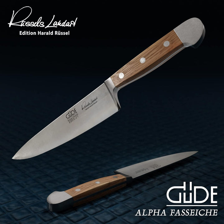Güde Alpha-Eiche Serie Klingenlänge: 21 cm Fasseichenholz Kochmesser, Chromstahl, E805/21, Kochmesse
