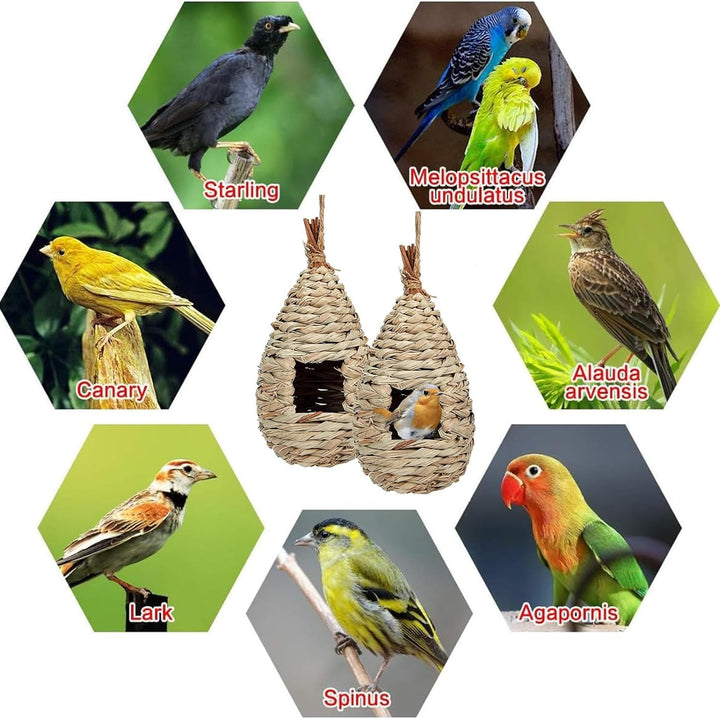 Vogelnest Gras, 2 Stück Gras Bird Nest, Handgewebte Vogelhäuser, Verschleissfest Hängender Vogelnest