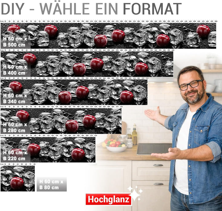 StickerProfis Küchenrückwand selbstklebend Glasoptik - Kirschen UND EIS - 1.8mm, Versteift, alle Unt