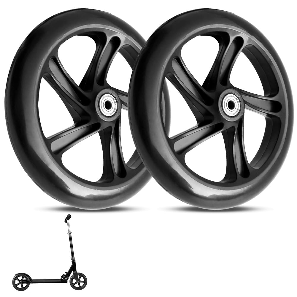 2 Stück 200mm Scooter Rollen, Scooter-Räder mit ABEC-9 Lagern, Anti-Rutsch Cityroller Reifen Ersatzr