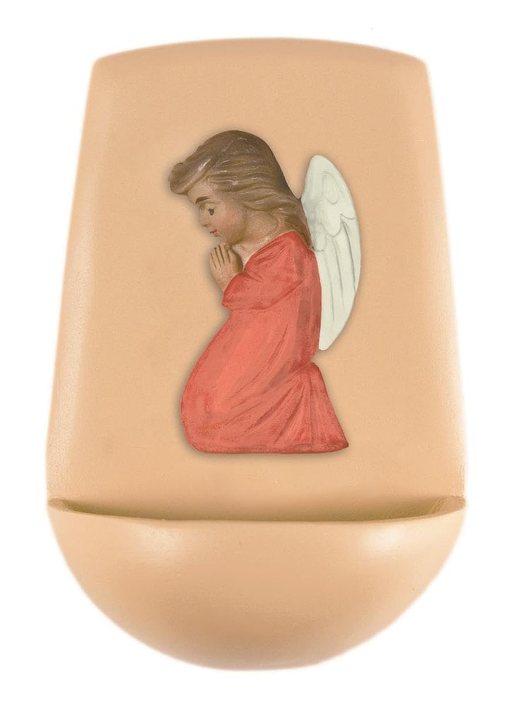 FRITZ COX Weihkessel "Engel, wache über mich" | kniender Schutzengel im roten Kleid | mit Messingöse
