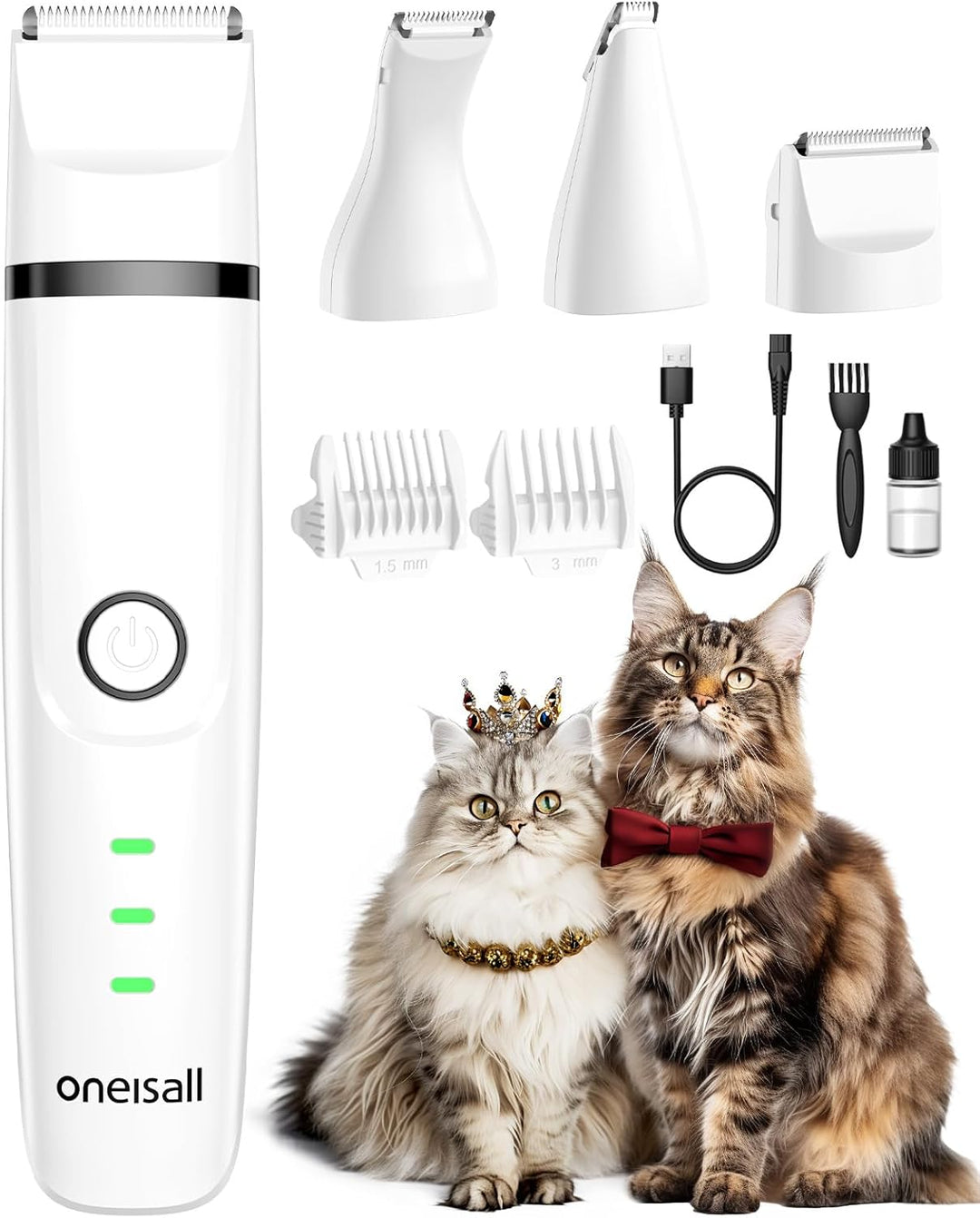 oneisall 3 in 1 Schermaschine Katze Hunde Set, Leise Katzenrasierer Profi Haarschneidemaschine für K