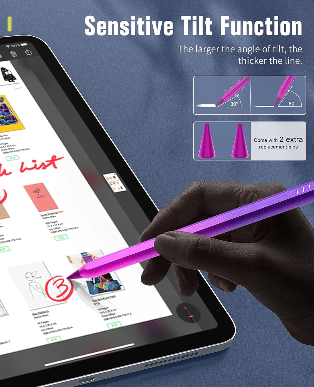 TiMOVO Stylus Pen für iPad 2nd Generation mit Palm Rejection für iPad Pro, Air, Mini, Lila Farbverla