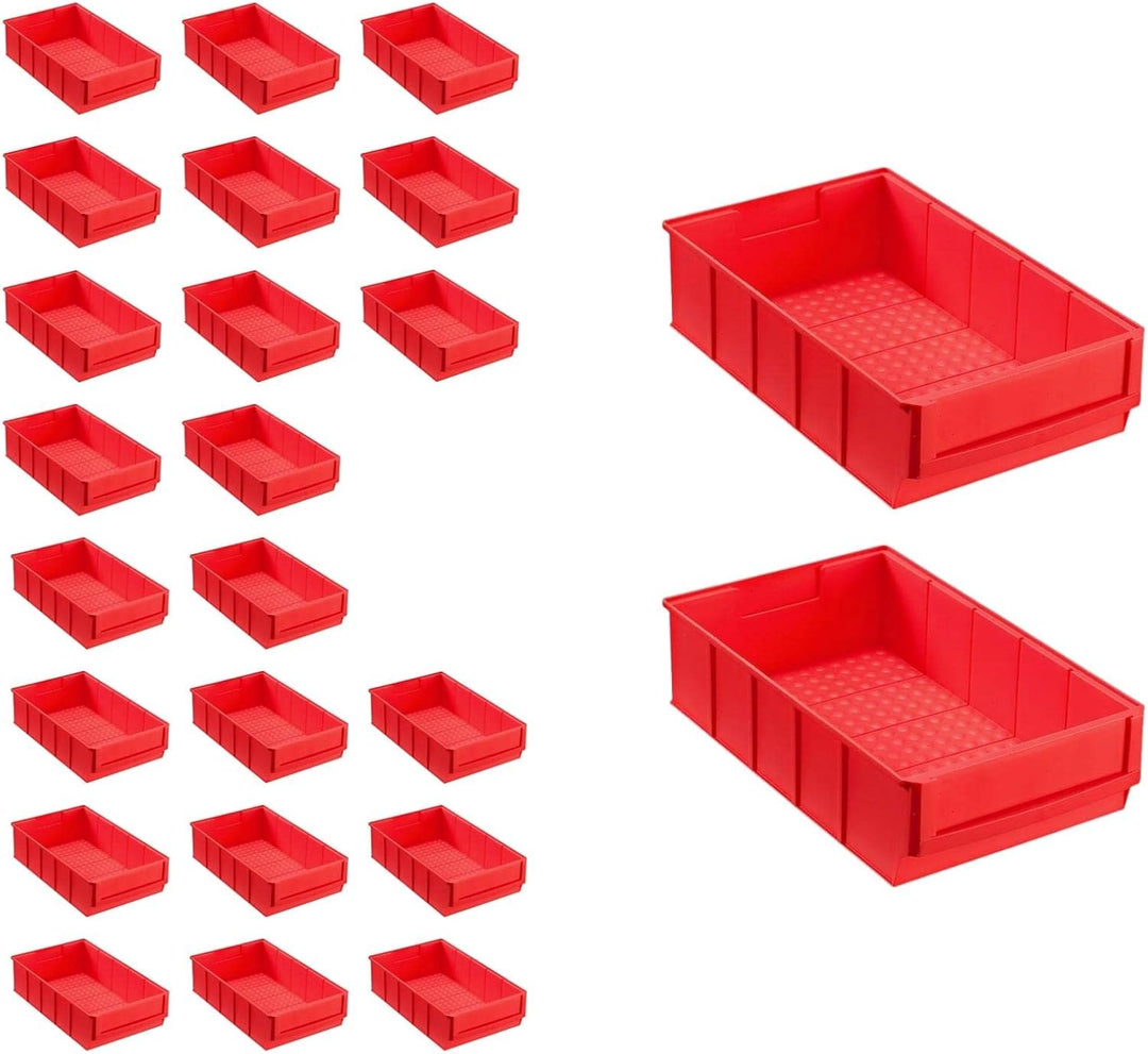 SuperSparSet 24x Rote Industriebox 300 B | HxBxT 8,1x18,3x30cm | 3,4 Liter | Sichtlagerkasten, Sorti