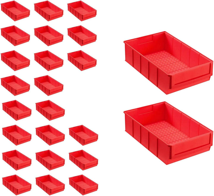 SuperSparSet 24x Rote Industriebox 300 B | HxBxT 8,1x18,3x30cm | 3,4 Liter | Sichtlagerkasten, Sorti