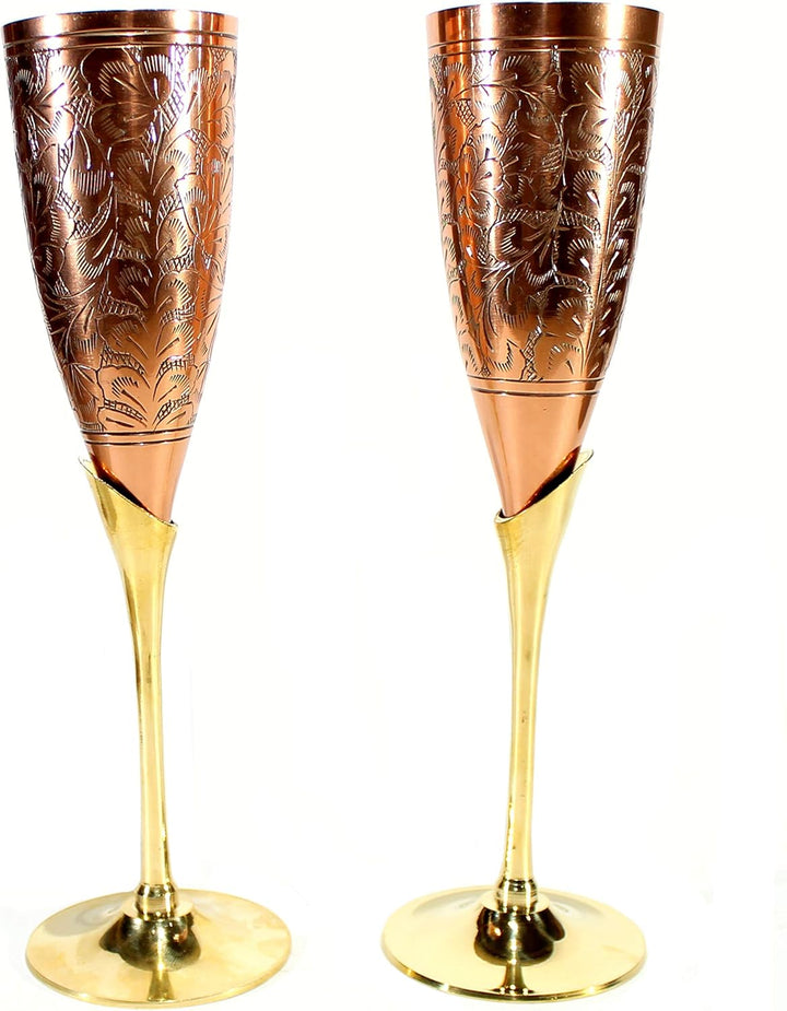 StonKraft Graviertes Messing-Becher-Set für Champagnergläser, Flöten, Coupes, Weinglas-Set (schlanke