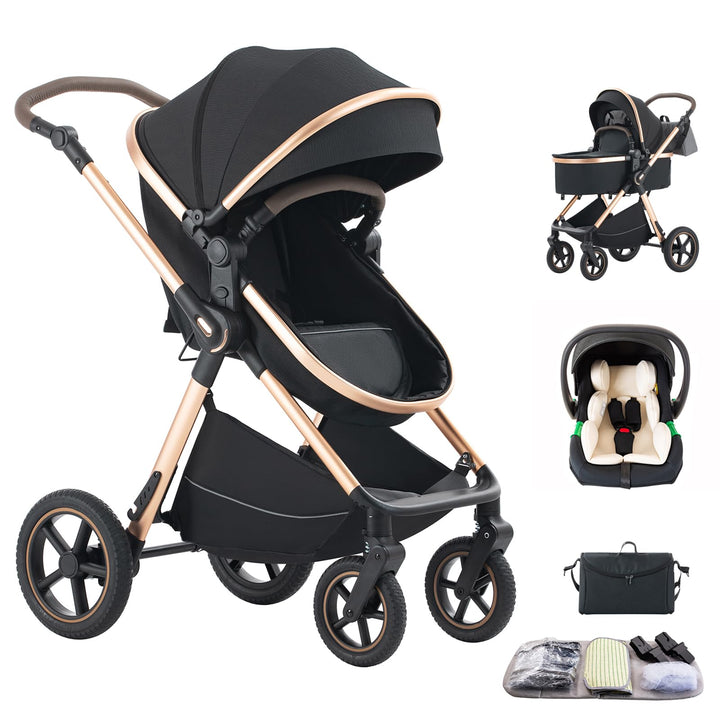Kinderwagen 3 in 1,Puppenwagen Mit Babyschale Höhenverstellbarer Buggy Komplettset Faltbare tragbare