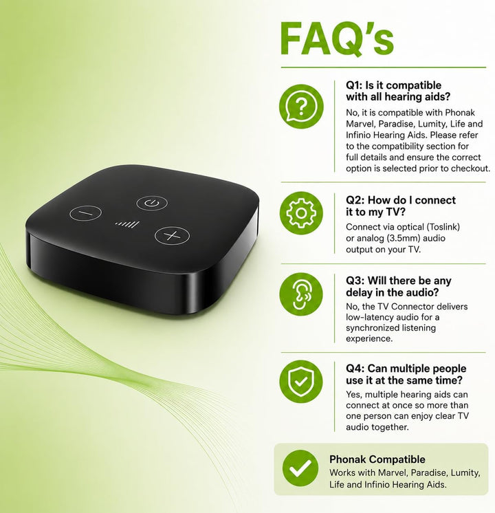 Phonak TV Connector – Kompatibel mit Phonak Marvel-, Paradise-, Lumity-, Life- und Infinio-Hörgeräte