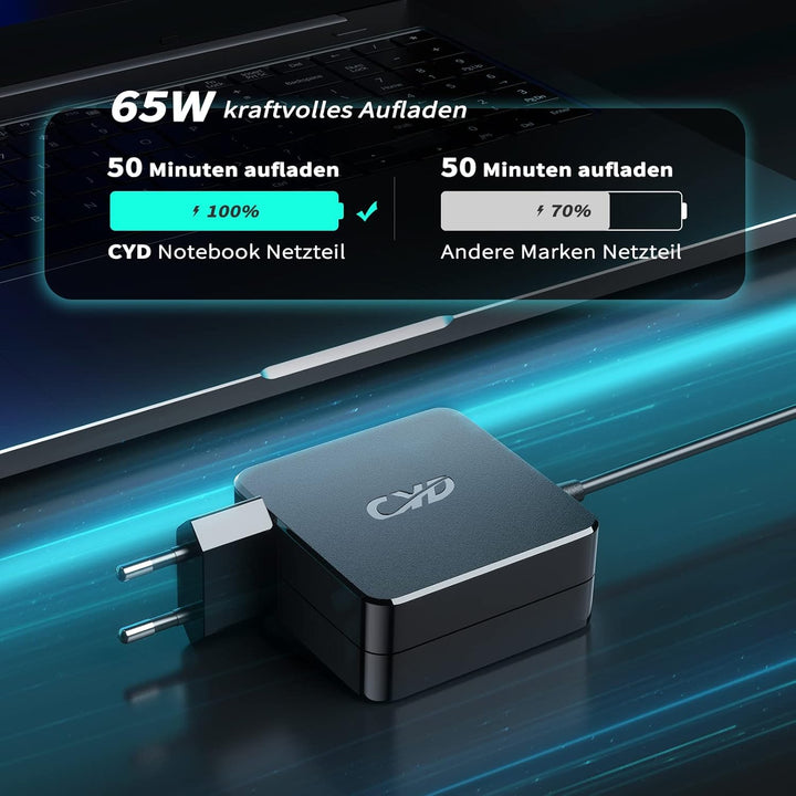 CYD 65W USB C Notebook Netzteil für Ladekabel-Lenovo X280 X380 L390 E480 E490 E580 E590 E495 R480 S1