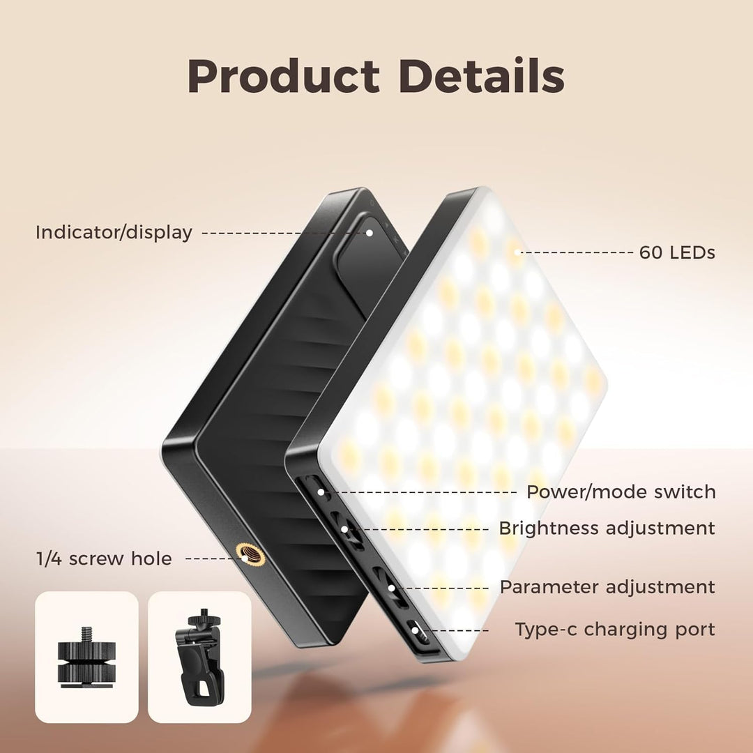 Selfie Licht mit Clip, 60 LED Handy Licht mit 3 Lichtmodi und 3000K-9900K 3 Lichtmodi HandyLicht 300