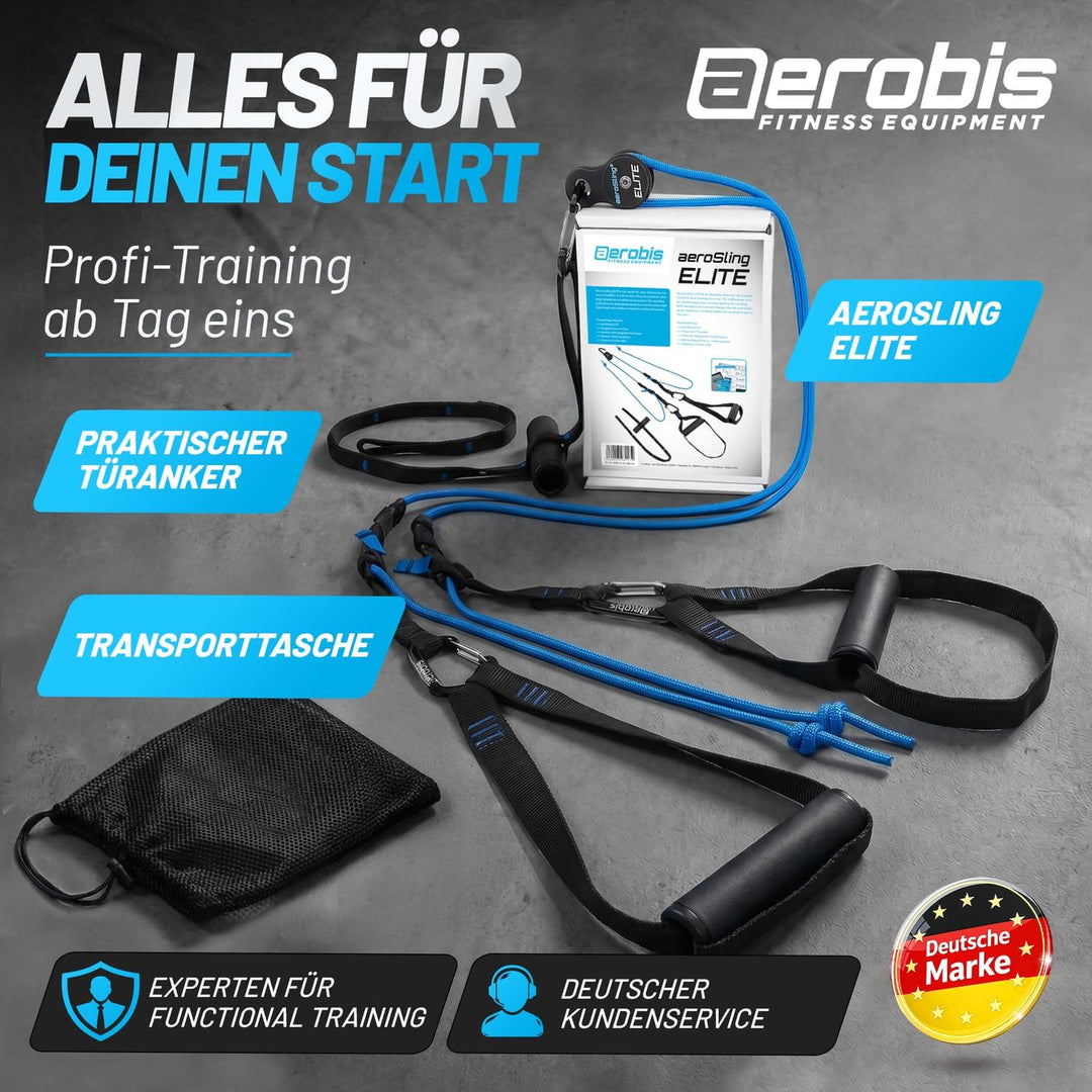 aerobis® aeroSling Elite Schlingentrainer | Sling Trainer Ganzkörpertraining mit Umlenkrolle, Türank