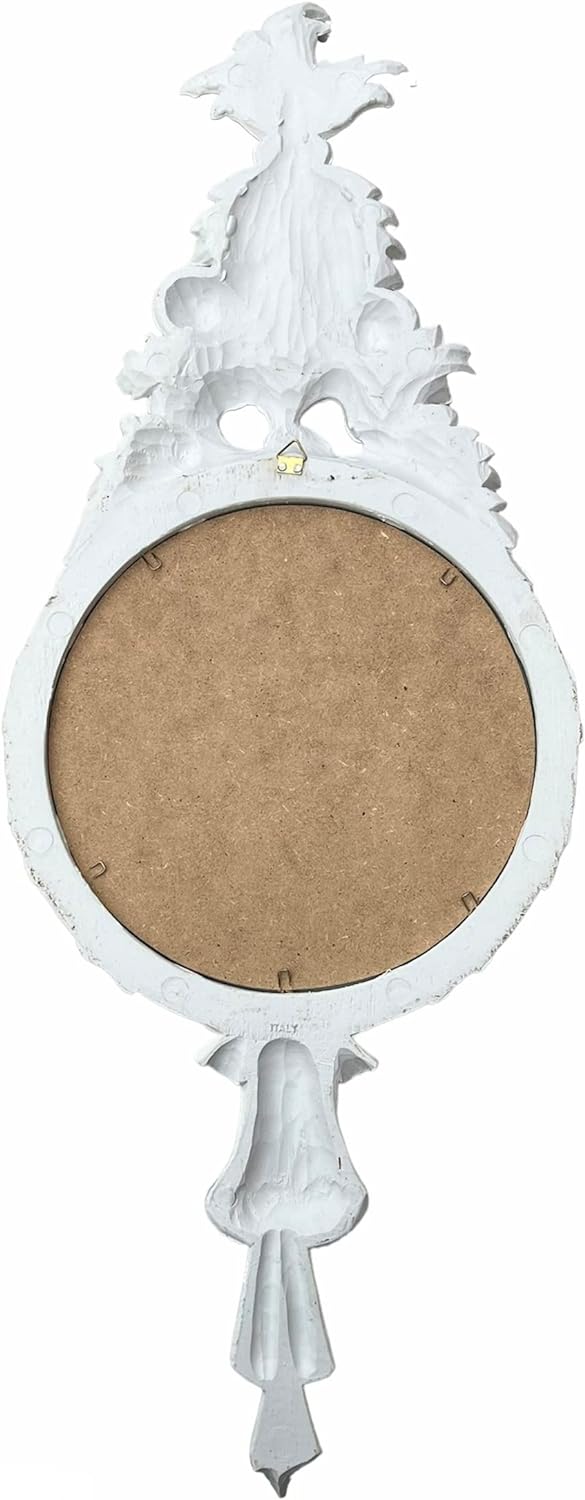 Wandspiegel Barock Rund Weiss Gold Badspiegel 62 x 24 cm Flurspiegel Prunkspiegel Rundespiegel Antik