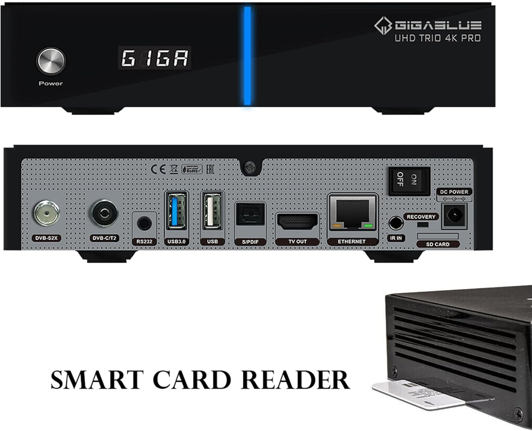 GigaBlue UHD Trio 4K PRO - 1xDVB-S2X MS + 1xDVB-C/T2 Combo-Receiver für Sat, Kabel/T2 Signal, E2 Lin