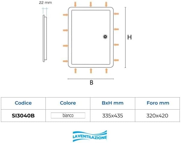 La Ventilazione SI3040B Inspektionsklappe aus ABS, weiss, 335 x 435 mm Bianco 335x435 mm Für den Ein