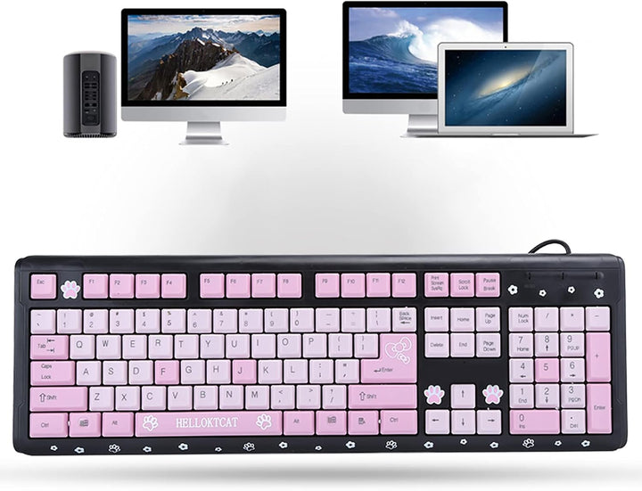 Niedliche USB Tastatur mit Kabel, Niedliche Cartoon USB Tastatur mit Kabel für Mädchen, Tragbare, Ko
