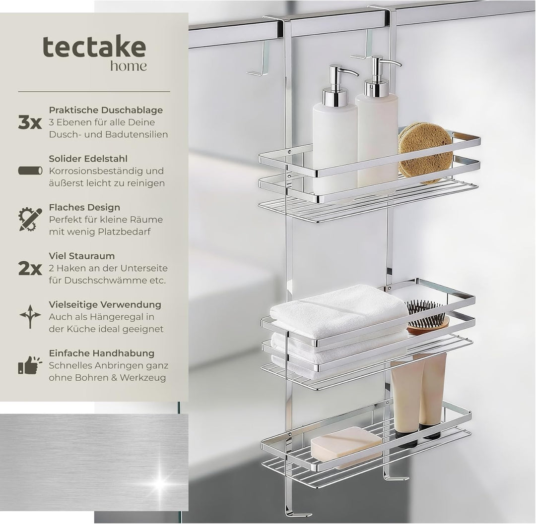 tectake® Duschregal mit 3 Böden zum Hängen | Duschablage Badregal Duschkorb