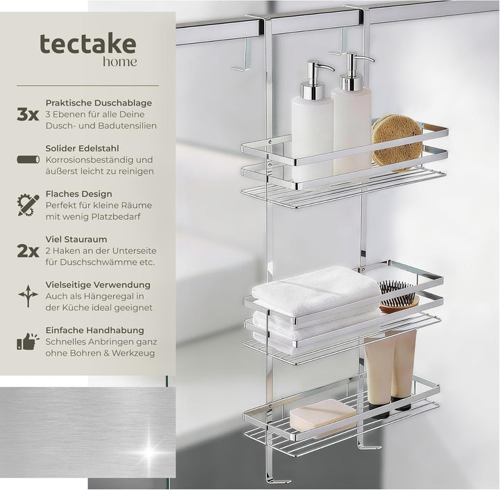 tectake® Duschregal mit 3 Böden zum Hängen | Duschablage Badregal Duschkorb