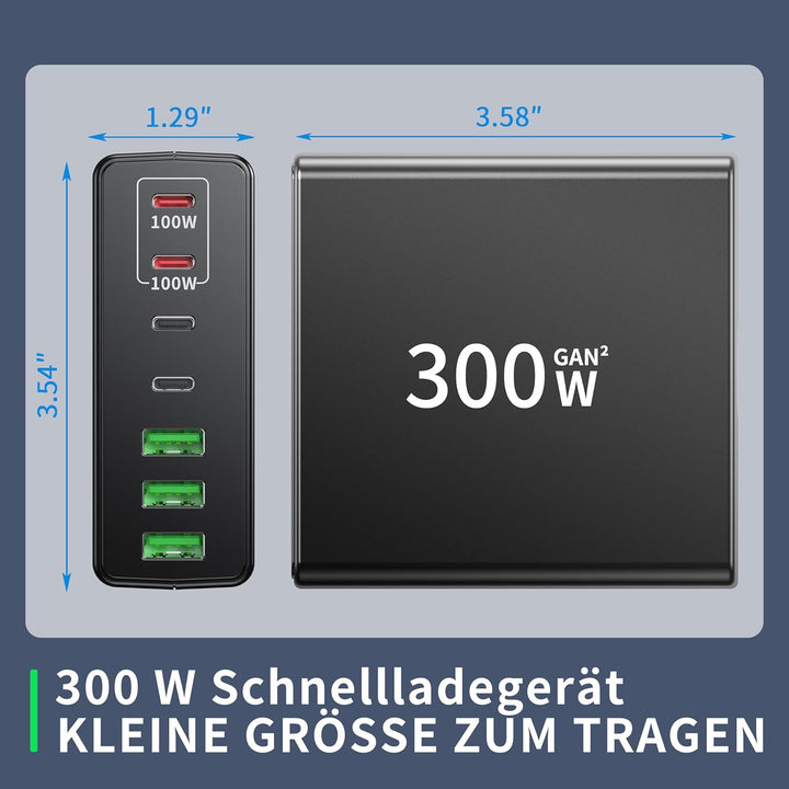 FINIBO USB C Ladegerät 300W: 7-Ports USB schnellladegerät mehrfach mit 4 USB-C und 3 USB-A, USB c la