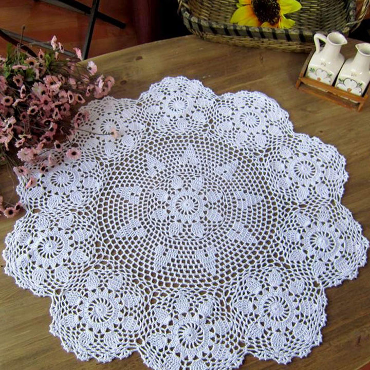 Damanni Tischdecke, handgefertigt, Baumwolle, Häkelspitze, rund, 68 cm, Weiss 27 Inch Weiss/Opulente