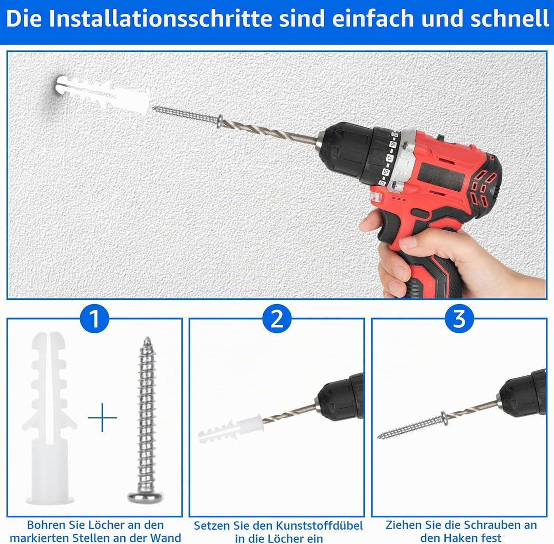 AKOLAFE 20 Stück Garage Leiterhaken 12cm Schwarz Wandhaken Edelstahl 120x 90 mm Schwerlast 20kg Robu