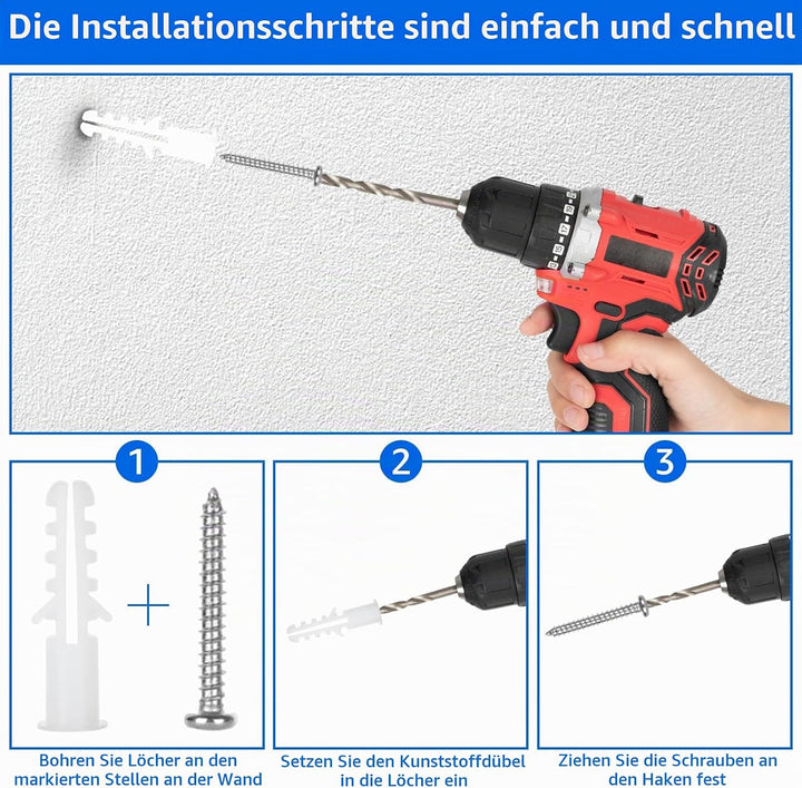 AKOLAFE 20 Stück Garage Leiterhaken 12cm Schwarz Wandhaken Edelstahl 120x 90 mm Schwerlast 20kg Robu