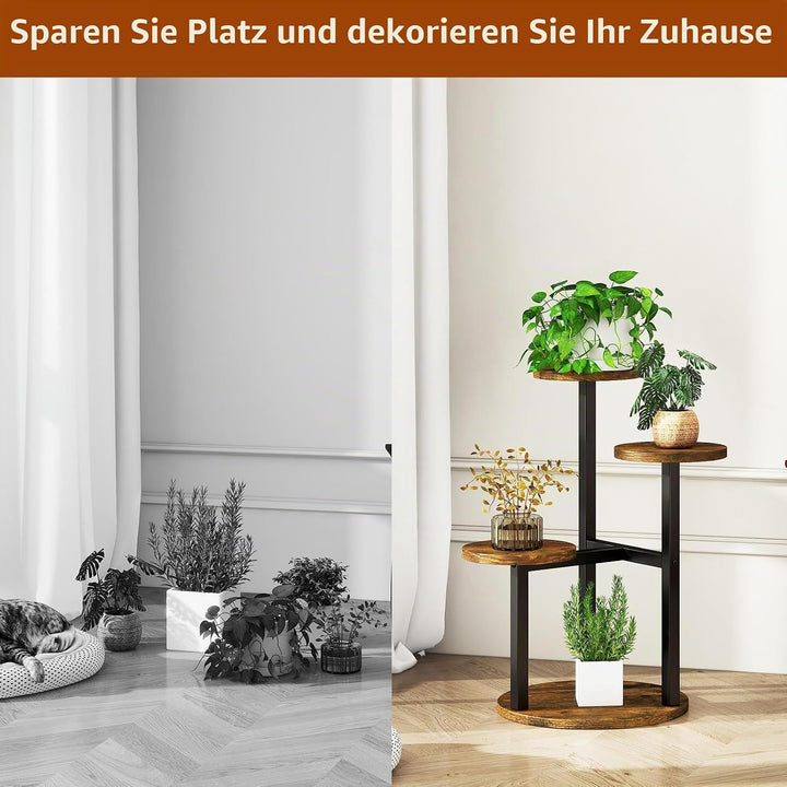 IBUYKE 4 Etagen Holz Pflanzenständer Blumenständer, 52.5cm Hoch Blumenregal Pflanzenregal für Mehrer