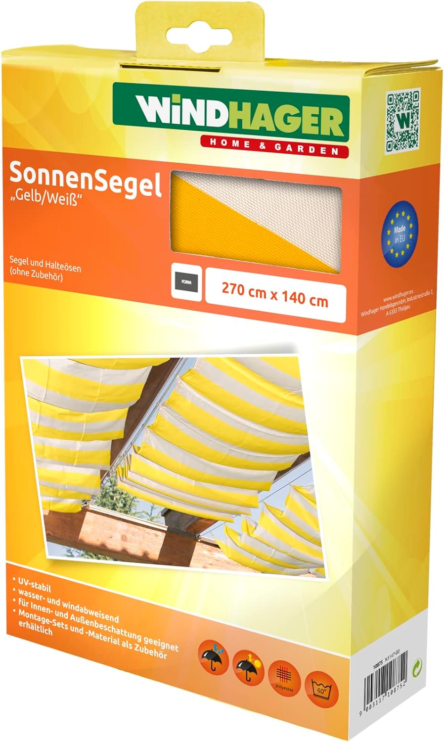 Windhager Sonnensegel für Seilspanntechnik, Wintergarten und Terrassen Beschattung, Seilspannmarkise