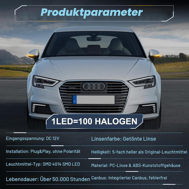 POPMOTORZ 2 Stück LED Spiegelblinker mit Canbus Fehlerfrei 4014 SMD für A-udi A3 8V S3 8V RS3 8V 201