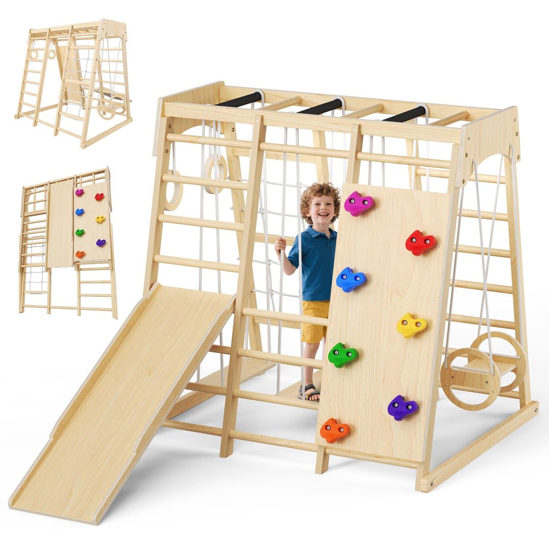 Maxi Klettergerüst für Kinder,9-in-1 Indoor Klettergerüst für Kinder mit Rutsche, Kletterwand, Klett