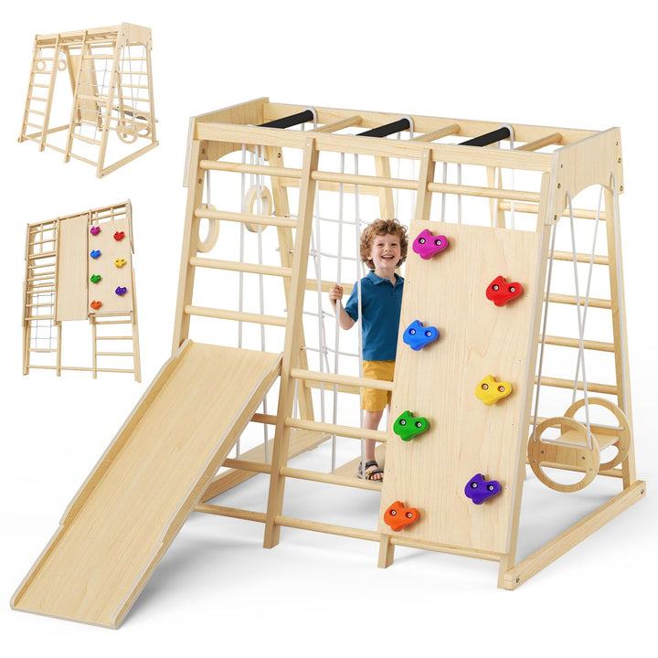 Maxi Klettergerüst für Kinder,9-in-1 Indoor Klettergerüst für Kinder mit Rutsche, Kletterwand, Klett