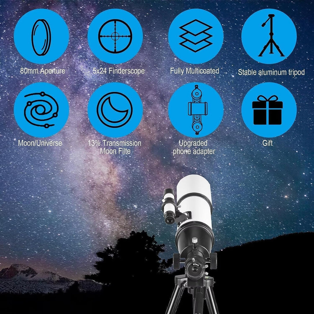 Teleskop mit 80 mm Öffnung und 600 mm Öffnung für Erwachsene, Astronomie Anfänger astronomisches tra