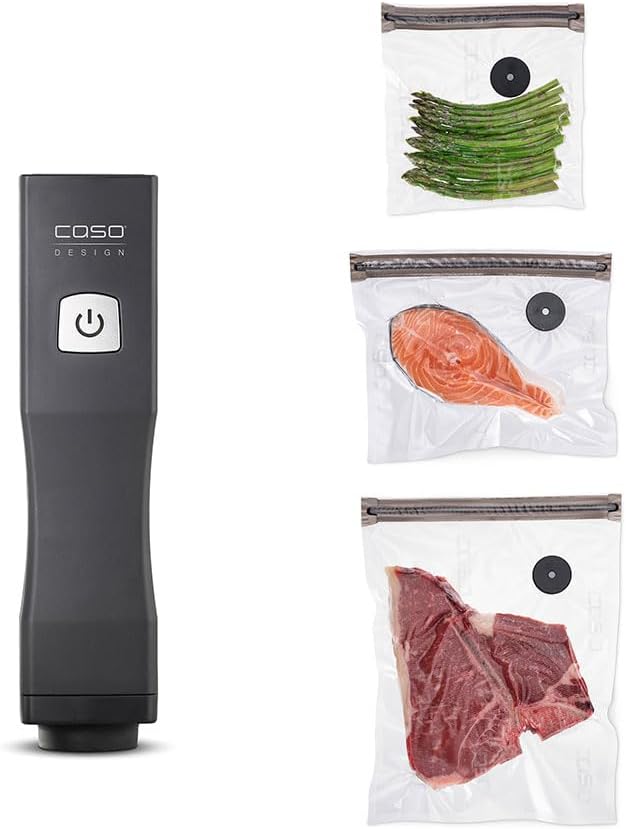 CASO Vacu OneTouch - Handvakuumierer inkl. Zubehör, 10 ZIP-Beutel, 2 ZIP-Locker, CASO Food Manager S