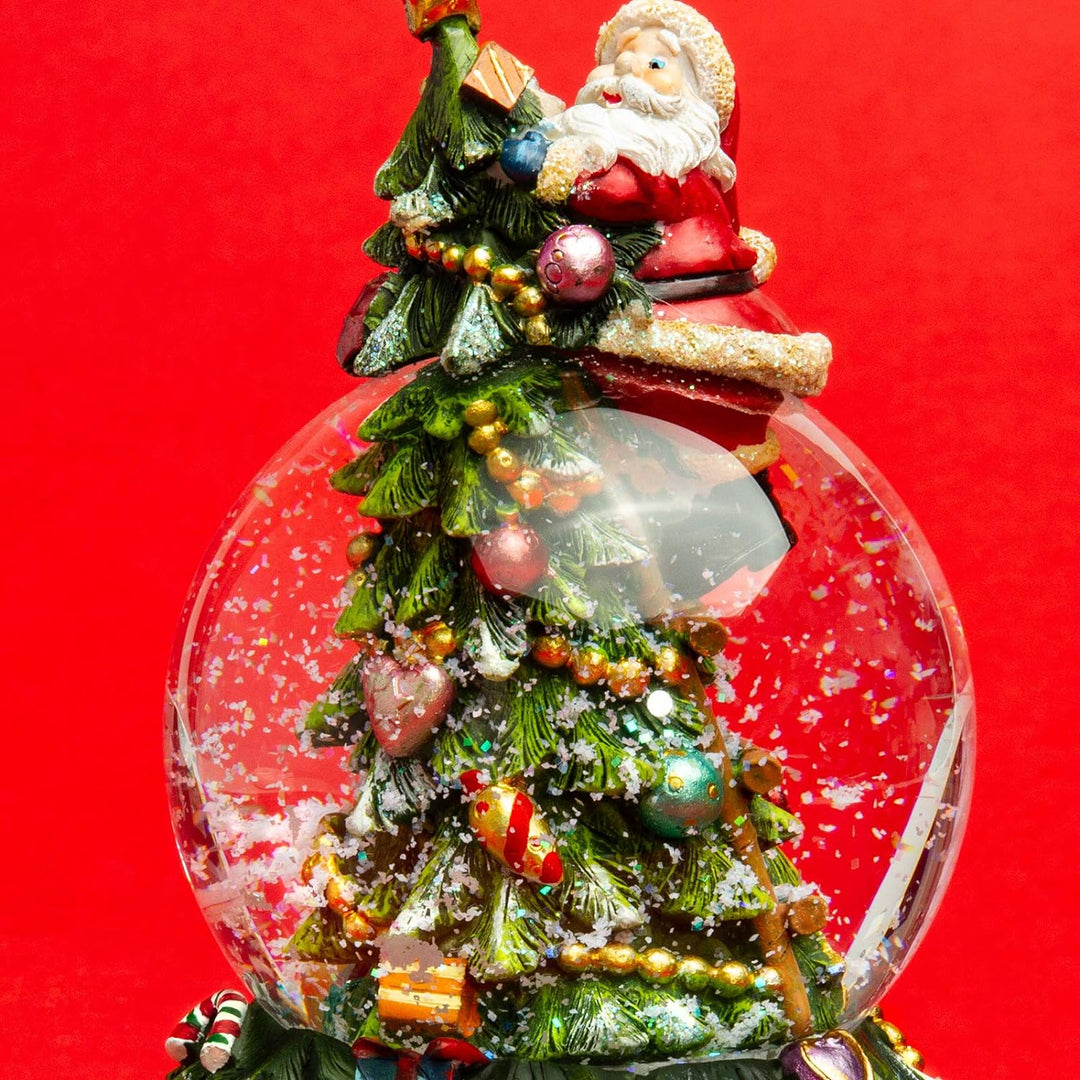 SIKORA SK17 Grosse Glas Deko Schneekugel Weihnachtsmann auf dem Weihnachtsbaum D:100mm mit aufziehba