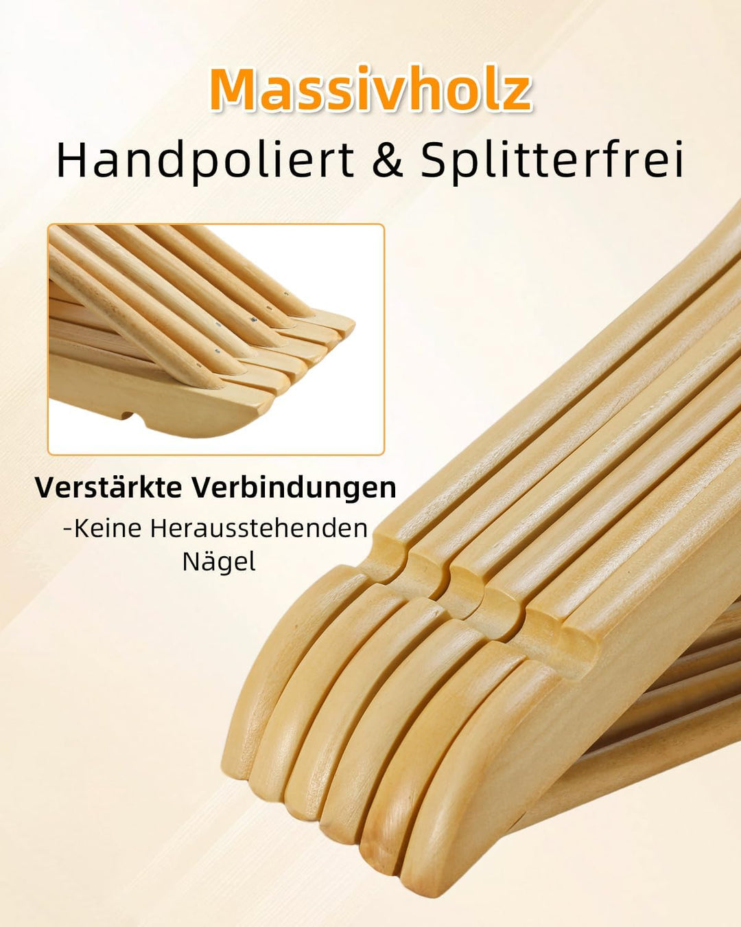 Hangerman Kleiderbügel Holz 20er Set, Massivholz Kleiderbügel mit rutschfestem Hosensteg, Einkerbung