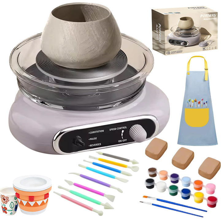 töpferscheibe elektrisch, 200R/min Mini-Töpferscheibe, 12cm Drehteller Tonmaschine mit 8 Stück Bildh