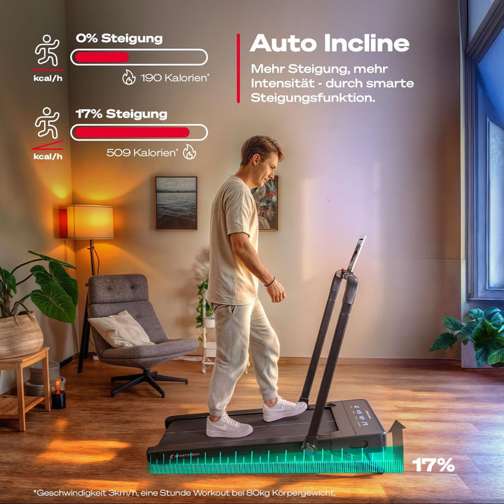 Sportstech Walking Pad mit automatischer Steigung, Laufband für Zuhause, Büro & Schreibtisch, klappb