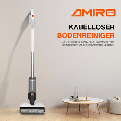 AMIRO Akku Bodenreiniger für harte Böden LW F28 - mit 12V / 4.0 Ah Akku, Leicht und wendig, mühelose